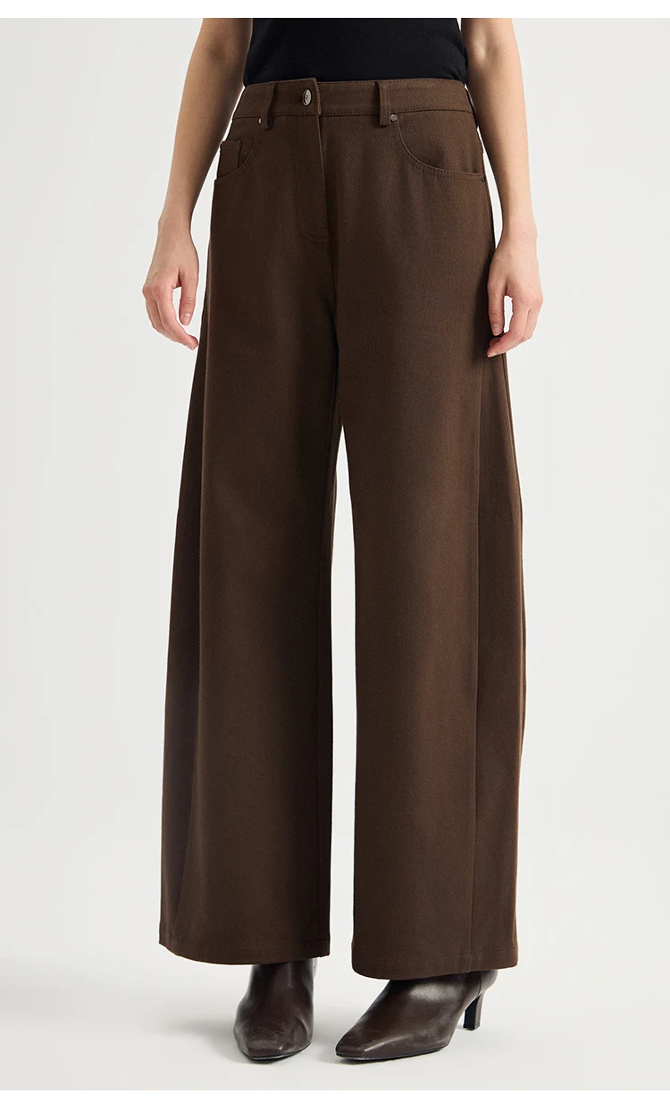KL7624028 Damen Baumwollmischung High-Waist Weite Hose mit 5 Taschen, Ledergürtel und geradem Schnitt – Dezenter Luxus für den Frühherbst – Detail 6