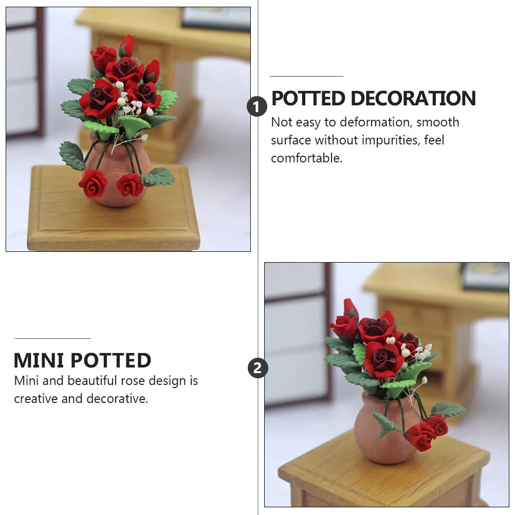 

1 шт. миниатюрная роза в горшке, креативное декоративное украшение для цветочного горшка, миниатюрные аксессуары для дома, украшение для DIY-композиций, миниатюрное растение для сценариев