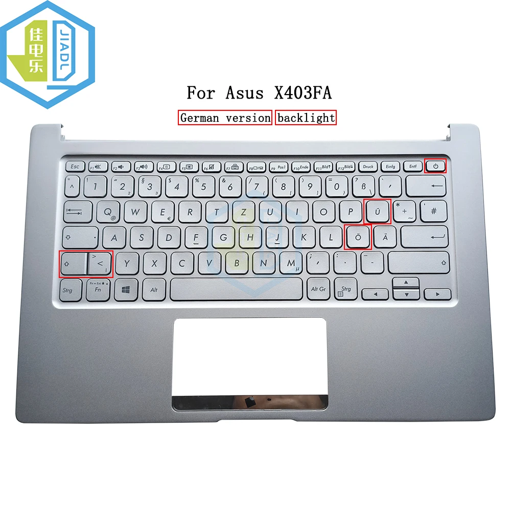 New GR German backlight laptop keyboard Topcase Palmrest For Asus X403FA sliver Laptop Keyboards C Shell V182961G