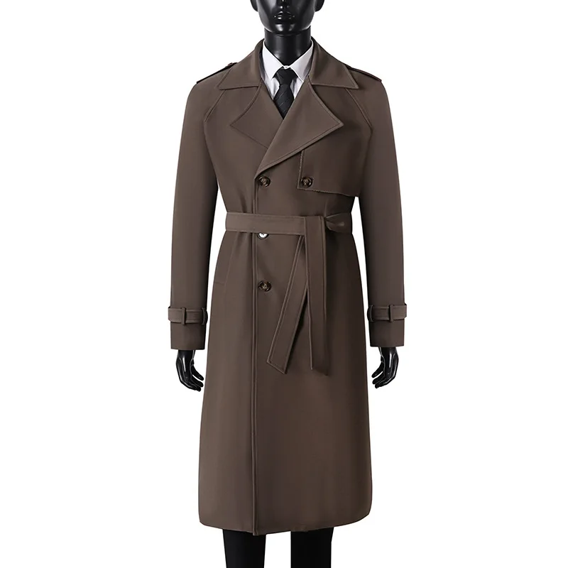 British Lapel Collar Long Large Coat Men's Trench Coat Men Knee Shoulder Coat
