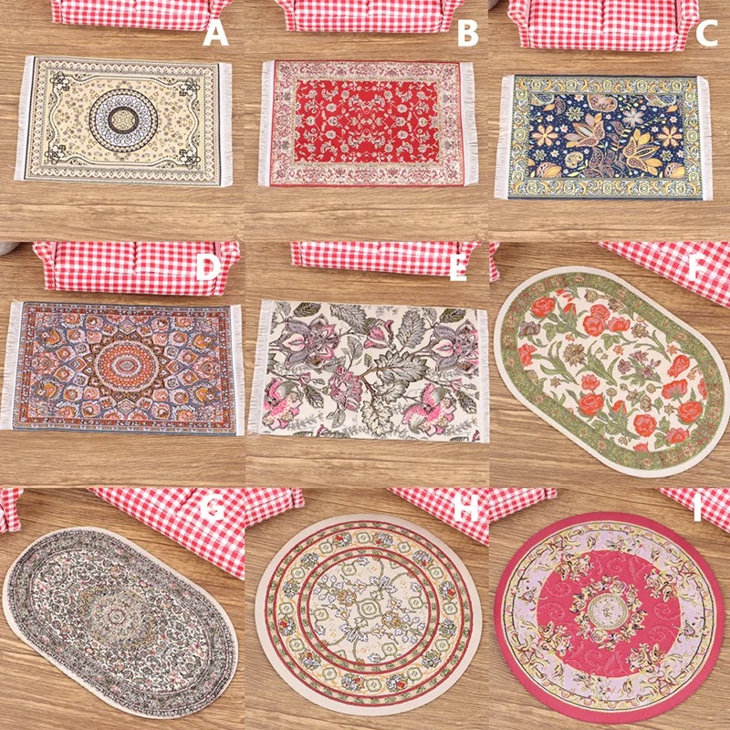 1Pc Turkish Style Toy Gift Dollhouse Miniature Floor Rug Cover Carpet Round Square Floor Mat DIY Model Bedroom Living Room Decor - view 2