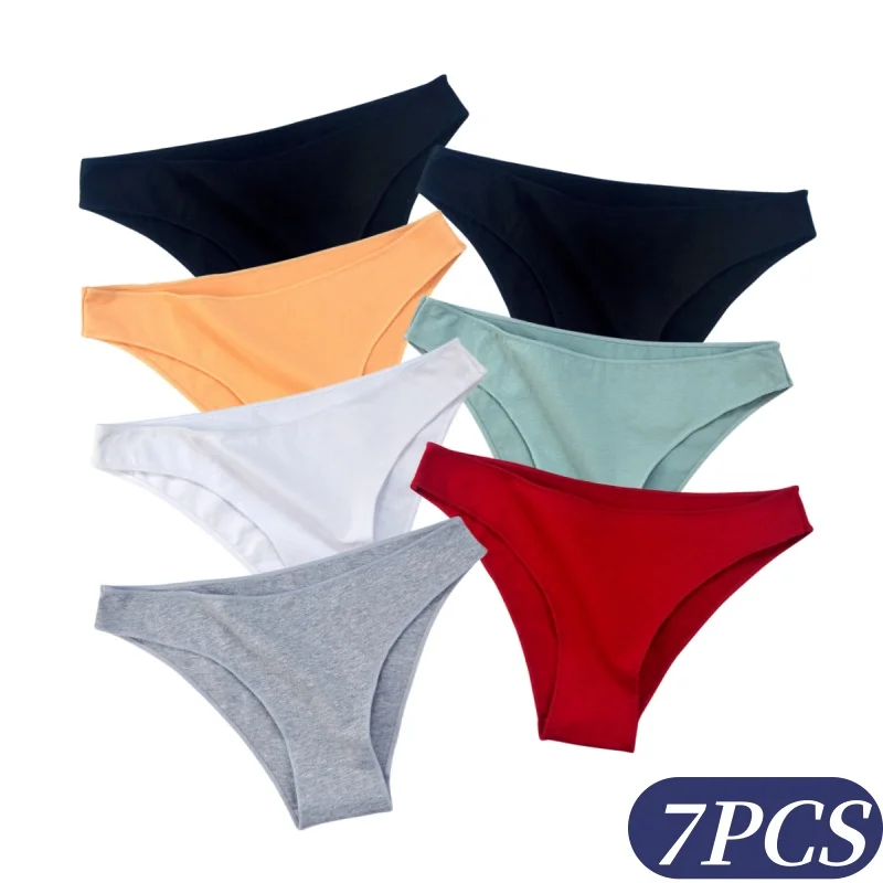7-teiliges Set Damen Baumwoll-Slips, Niedrig Sitzende Unterhosen, Bequeme Unterwäsche, Atmungsaktive Unterhosen, Sexy Dessous, Einfarbige Intimates, Größen M-2XL