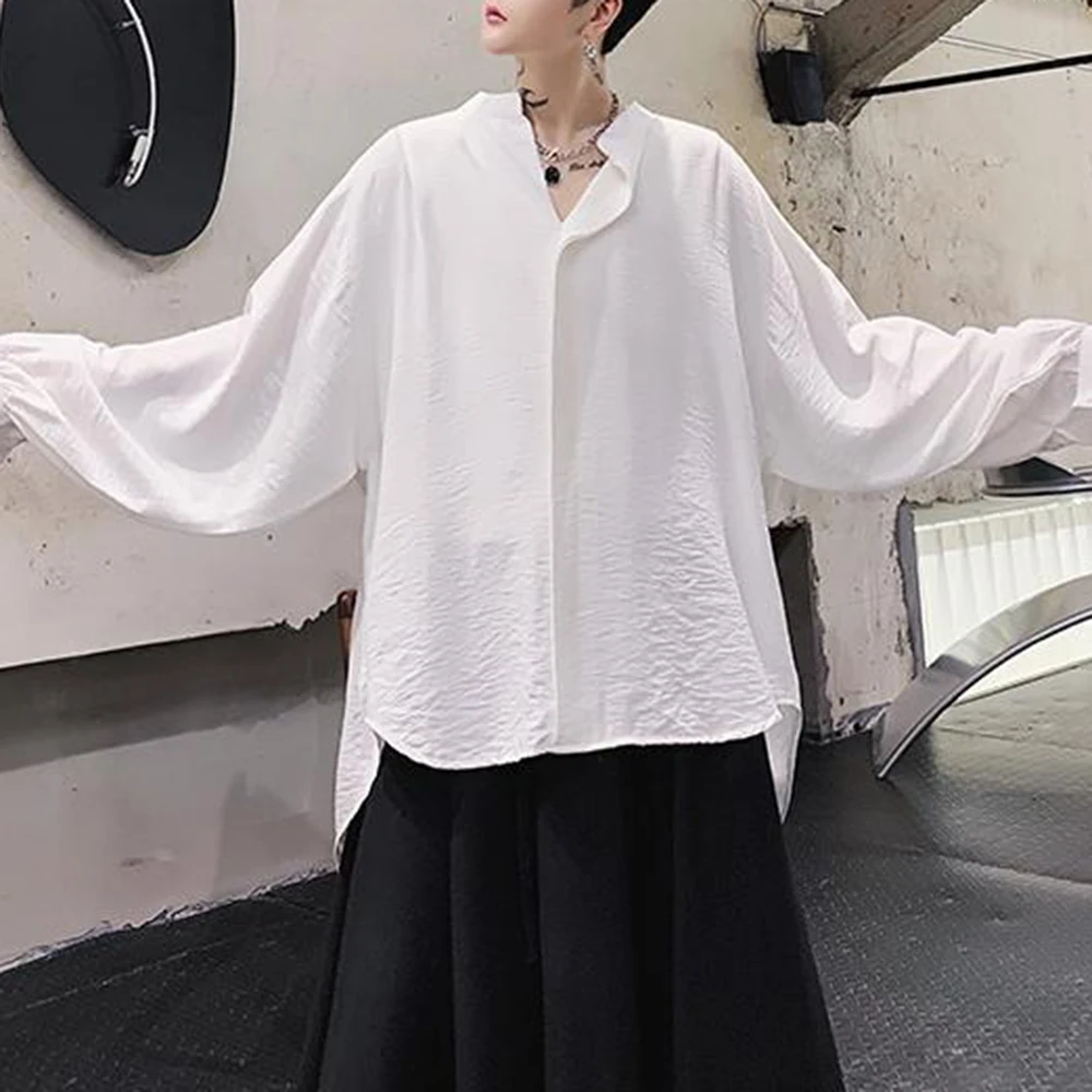 Mens Dark Y2k Batwing Sleeve Shirt Streetwear Fashion Plain Nightclub Hip Hop Stage Niche Long Sleeve Top Men'S Clothing 2026
