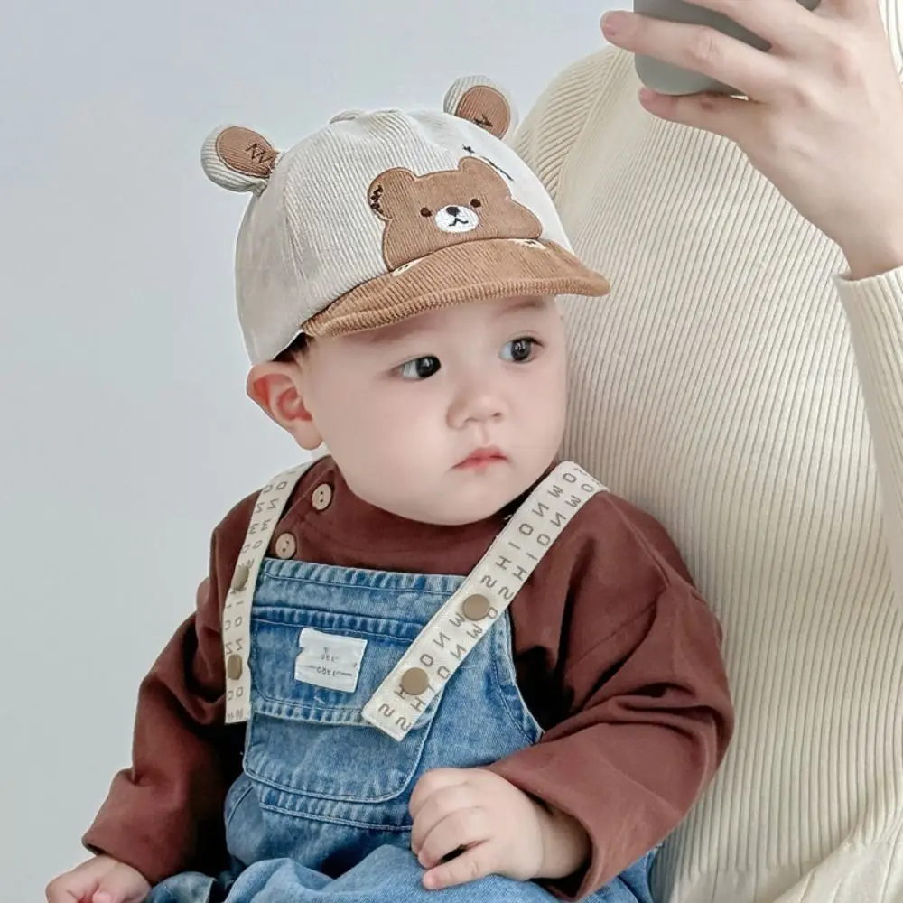 

Solid Color Cotton Infant Bucket Hat Wide Brim Cartoon Bear Baby Sunhat Sunscreen Kawaii Newborn Flat Cap Toddle