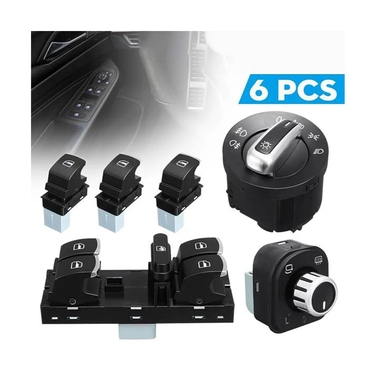 6Pcs Window Mirror Headlight Switch Set 5ND 959 565A 5ND 959 857 5ND941431B for Golf MK5 6 MK5 B6