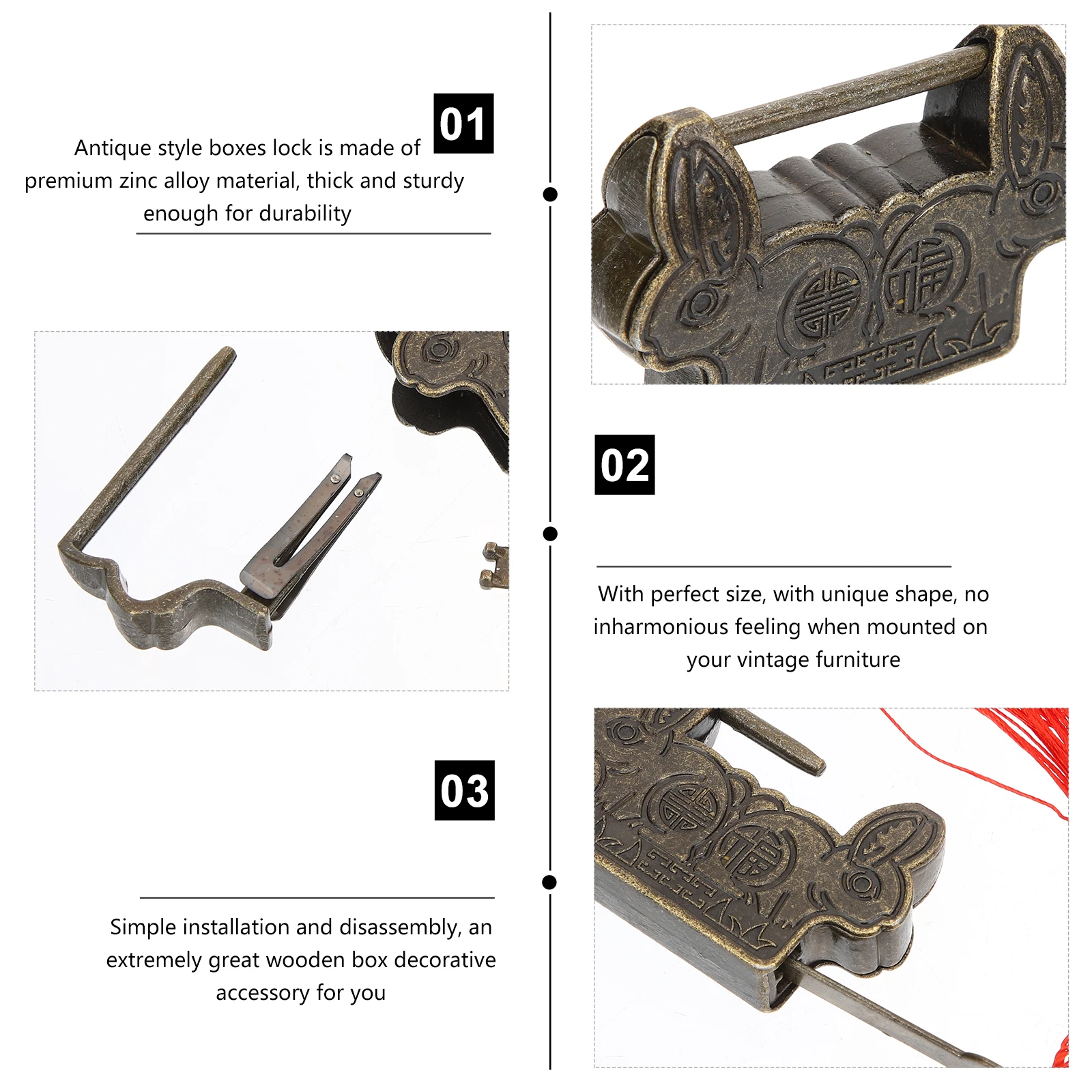 

Style Jewelry Box Lock Zinc Alloy Durable Decorative Lock for Wooden Vintage Cases Jewelry Case Latch Box Buckle