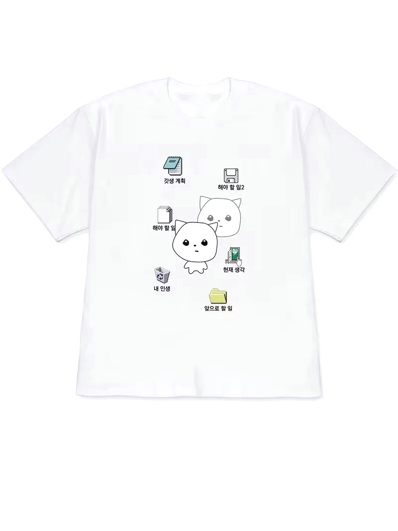 Funny Folder Style Cat Graphic T-Shirt Lady's Y2k Tops Cute Korean Style Computer Icon Print Short Sleeve Casual Daily Wear Tops