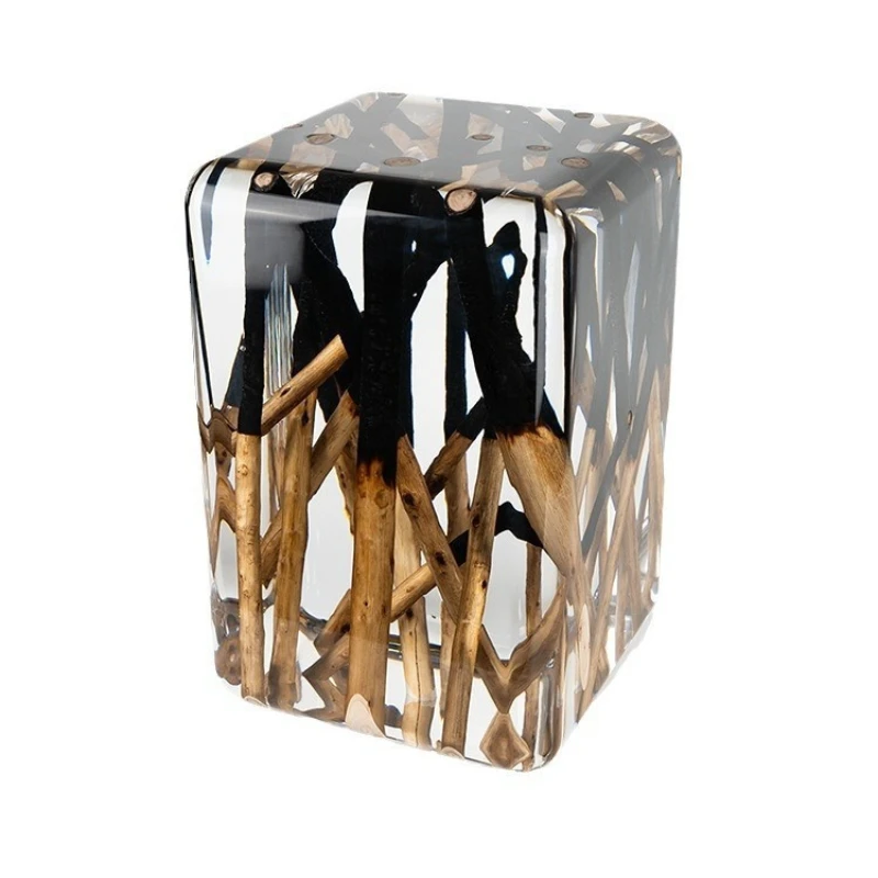 Rounded edge few tea stool acrylic soft seat stool wooden pier chair simple multi-functional stool solid wood