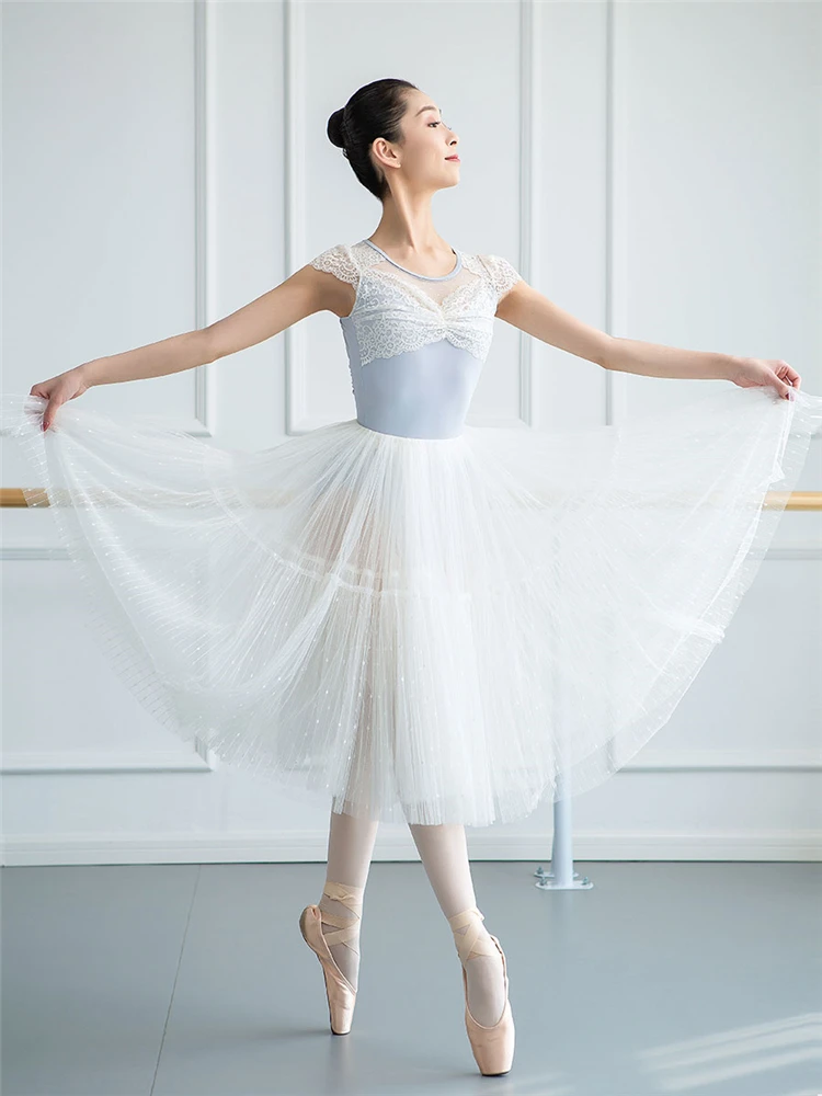 Justaucorps de Ballet à manches courtes en dentelle, costume de compétition professionnelle, dos découpé, vêtements de ballerine