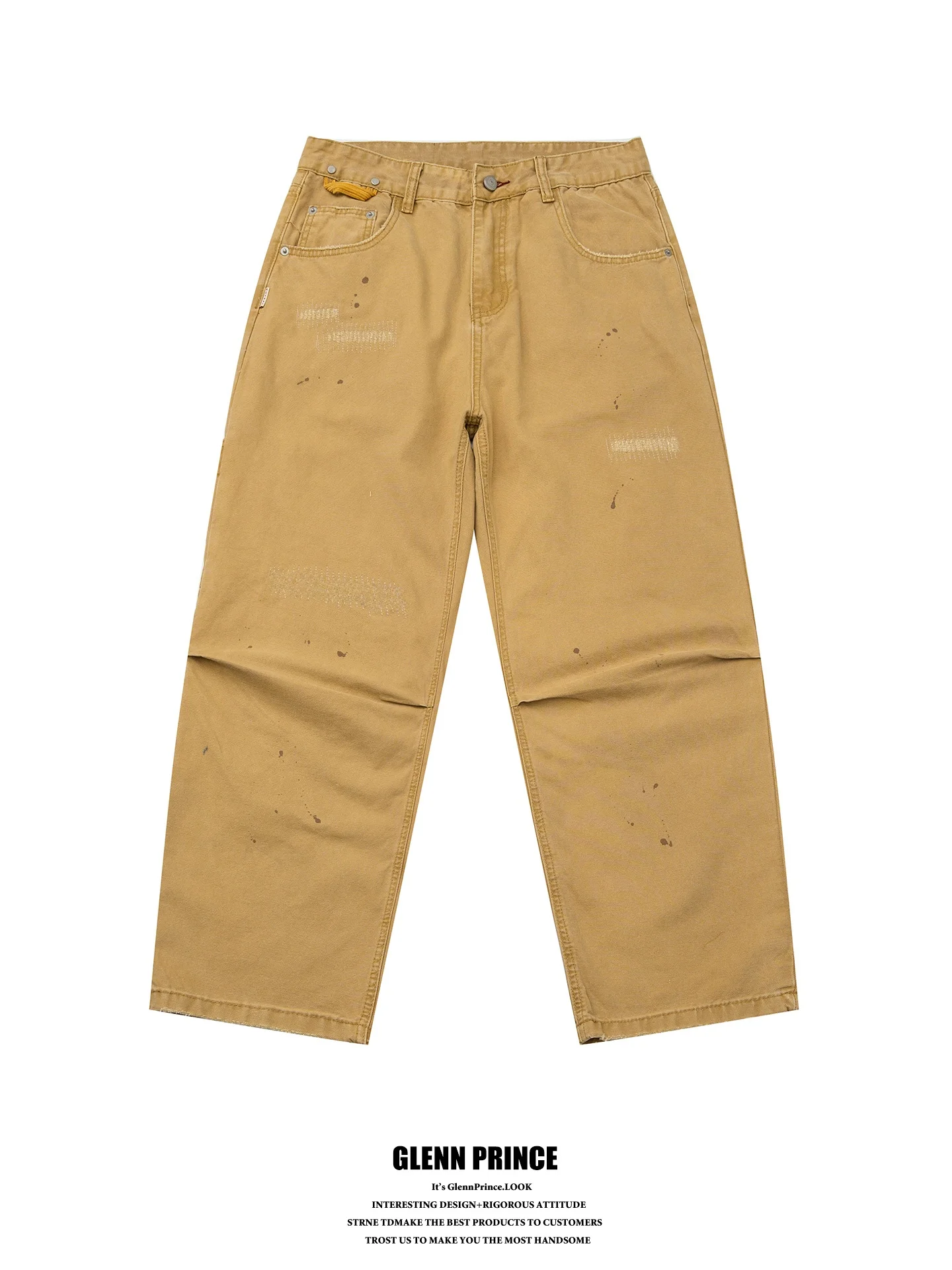 

GPstudio American Retro Men's Wide Leg Straight Workwear Pants Casual Loose Cool Brand Distressed Dyeing Long Trousers