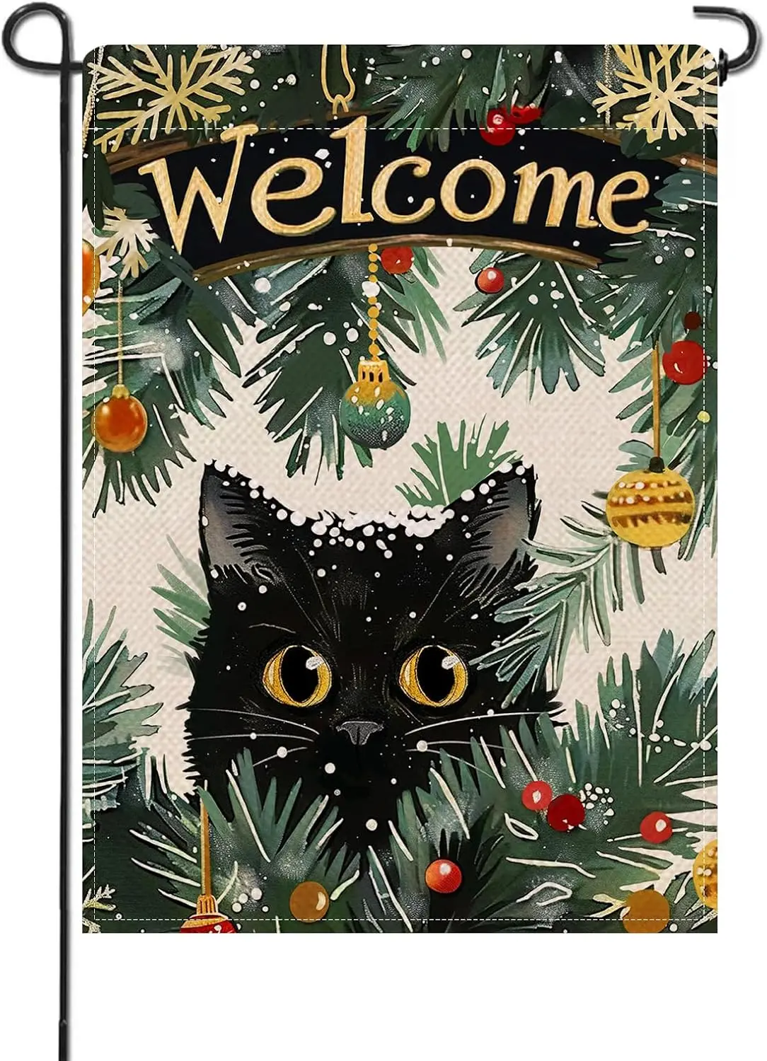 Artofy Welcome Christmas Black Cat Small Decorative Garden Flag, Xmas Pine Needle Yard Lawn Outside Decor Pet Owner Lover Gi SSL