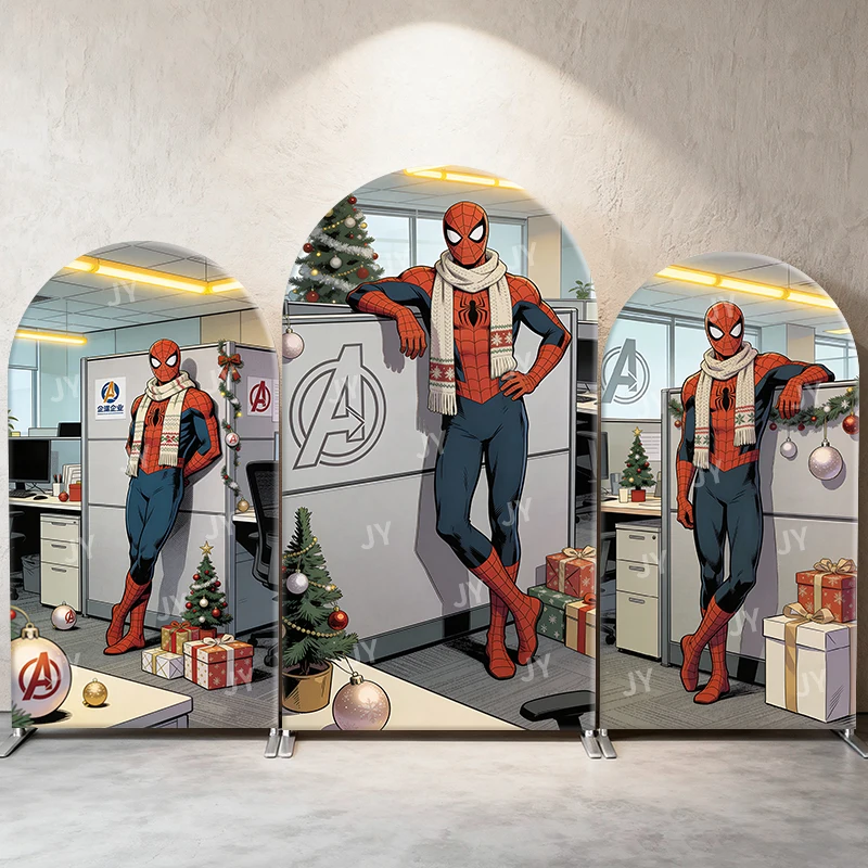 

Spiderman Christmas Office Decor Arch Backdrop Cover Avengers Theme Scene For Kids Birthday Baby Shower Photo Booth Background