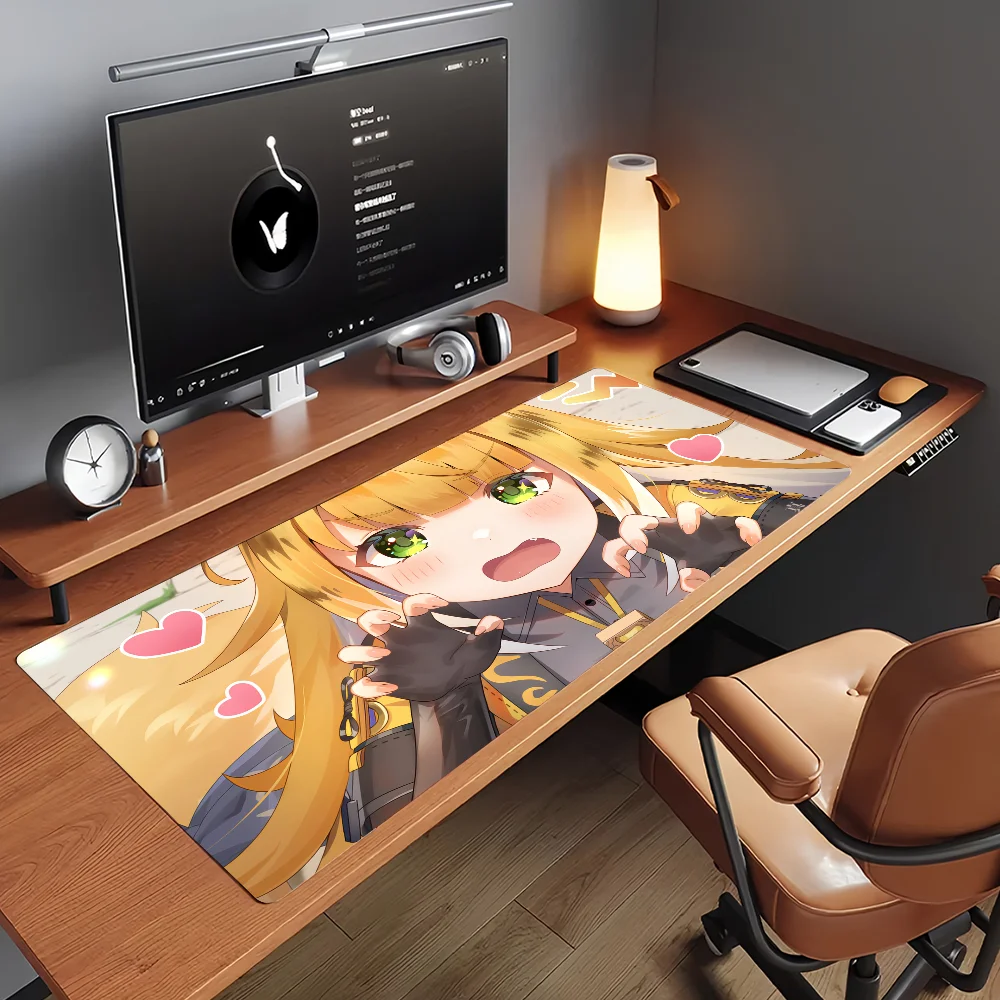 Sweet Anime Blonde Girl Large Desk Mat, Aesthetic Pink Heart Non-Slip Mouse Pad, Cute Wink Girl Desk Blotter