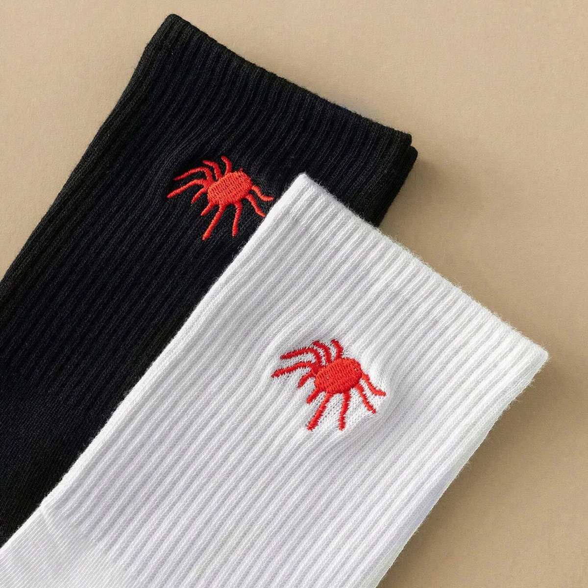 5/10 Pairs Men\'s Crew Socks, Spider, Black, White, Unique, Funny, Halloween-Themed, Moisture-Wicking, Gift