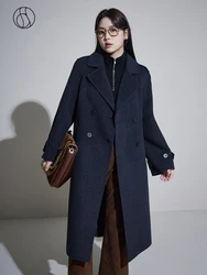 DUSHU Classic Style Fashionable Simple All-wool Long Coats for Women 2023 New Winter Commuter Sense Woolen Coat for Female