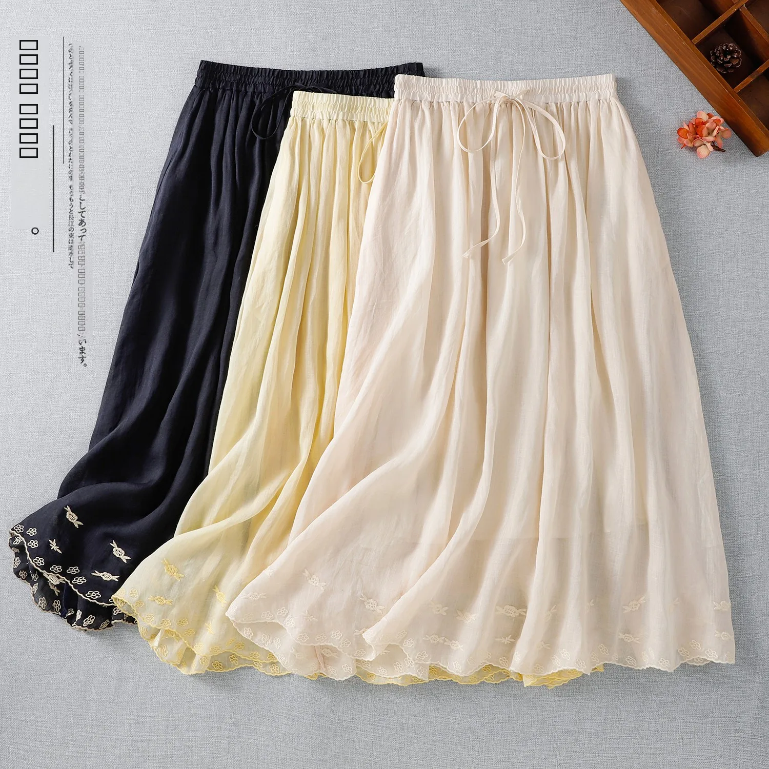 

Эффективная хлопково-льняная юбка для похудения с вышивкой, женский этнический цветной зонт с эластичной резинкой на талии...