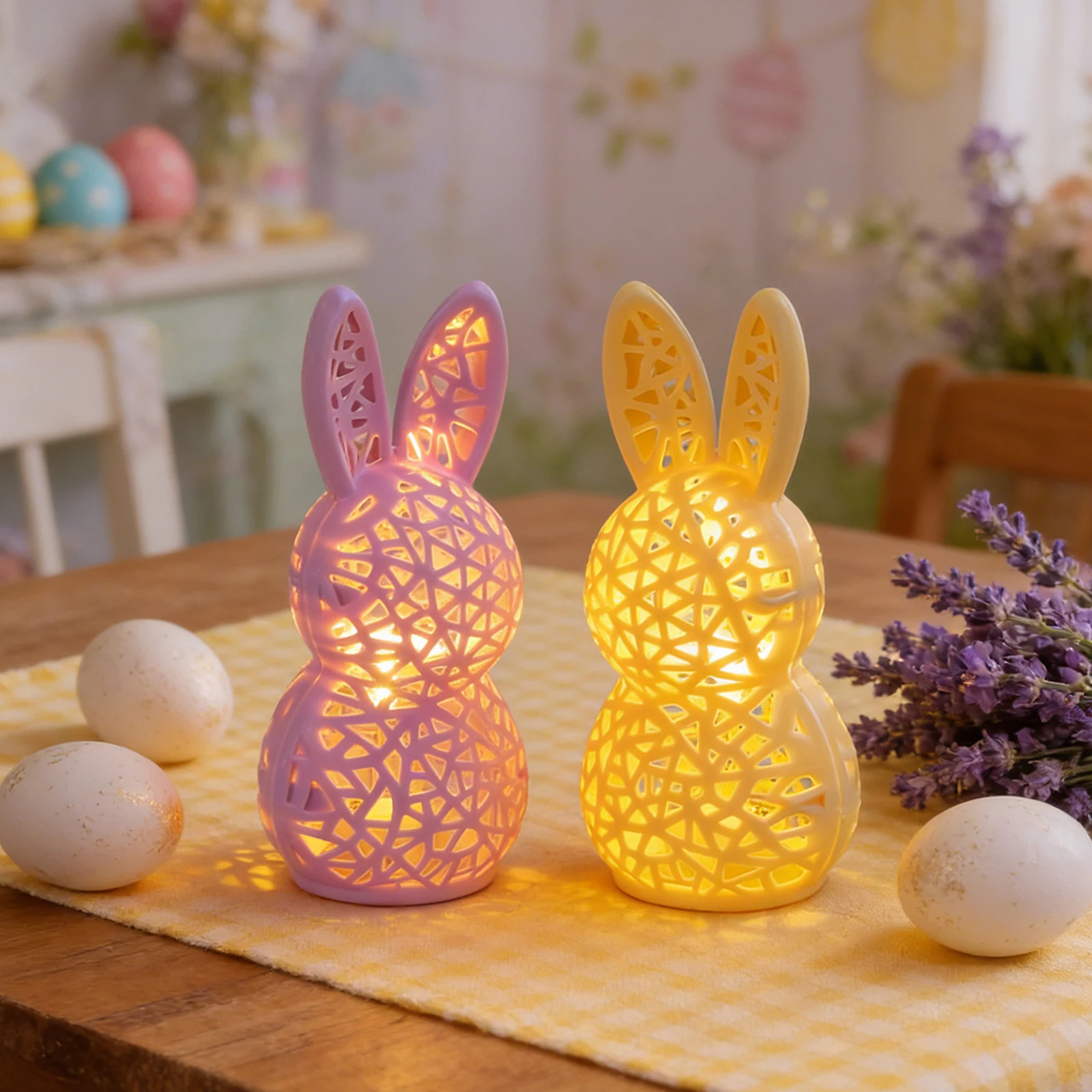 

Hollow Out 3D Printed Bunny LED Nightlight Easter Portable Animal Lamp Easter Lighted Hollow Out Bunny Figurine for Spring Home