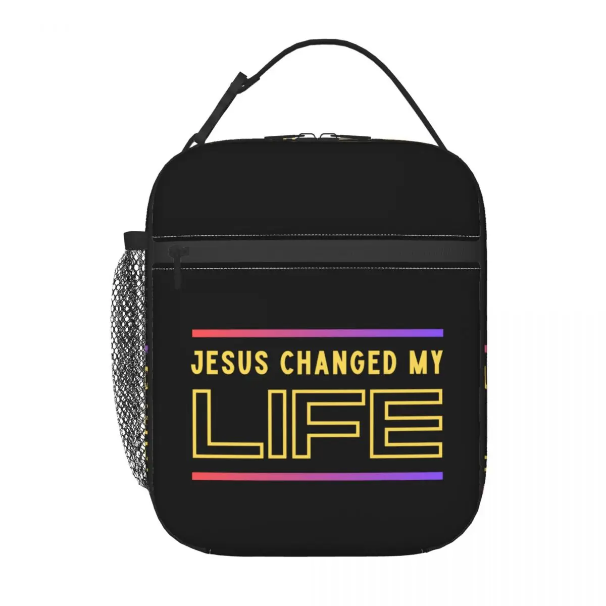 Custom Jesus Changed My Life Insulated Lunch Tote Bag Women Christian Portable Thermal Cooler Food Lunch Box Work School Travel