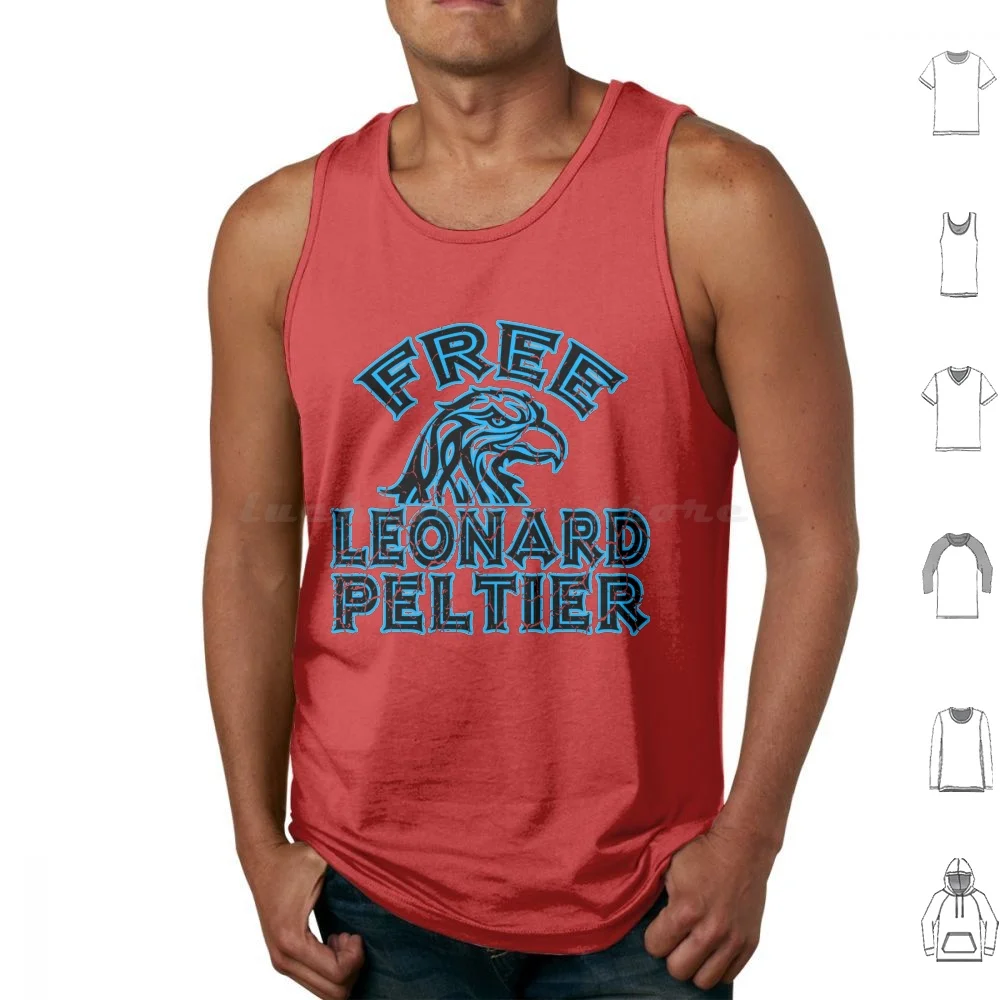 Free Leonard Peltier Blue Used Look Tank Tops Print Cotton Turtle Mountain United States Tv Kelsey American Peltier