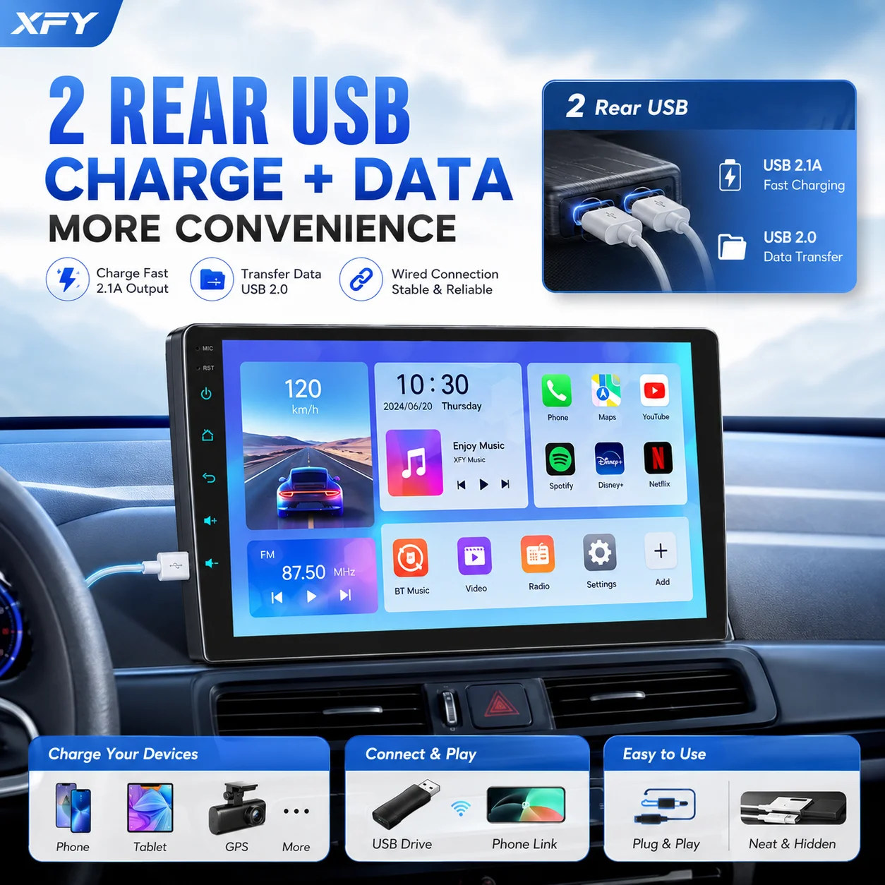 9/10inch 2 Din Car Audio Android 15 Car Radio Android auto Carplay 64G Automotive Multimedia Player BT Car intelligent Systems