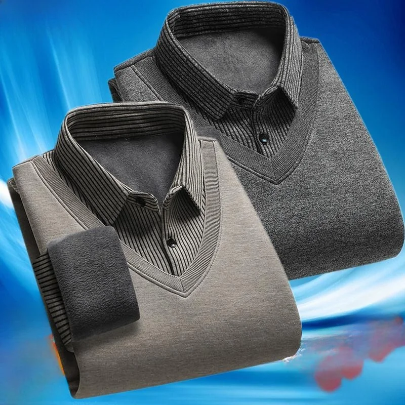 

Утепленная вязаная рубашка для мужчин, повседневная, с длинным рукавом, с воротником, на флисовой подкладке, осенне-зимняя, с эффектом свитшота