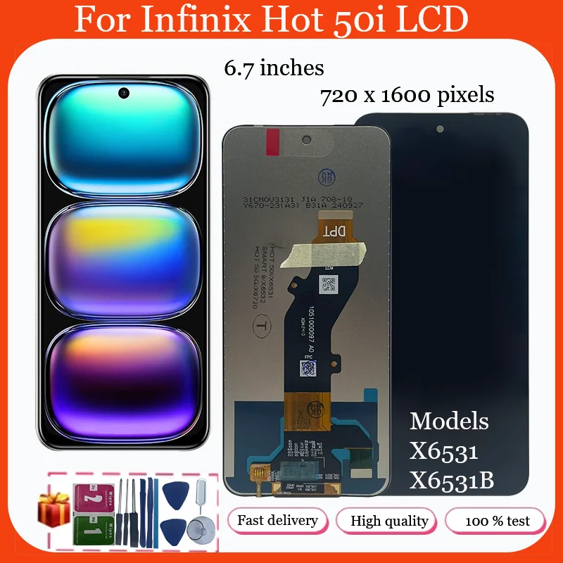 

6,7-дюймовый черный для Infinix Hot 50i X6531 X6531B ЖК-дисплей, дигитайзер сенсорного экрана, панель в сборе, запасные части