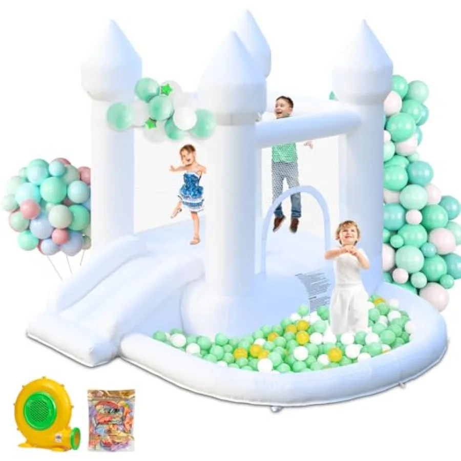 

White Bounce House Inflatable Bounce House with Ball Pit and Slide Indoor Bounce House Portable Fun House Outdoor Bounce House