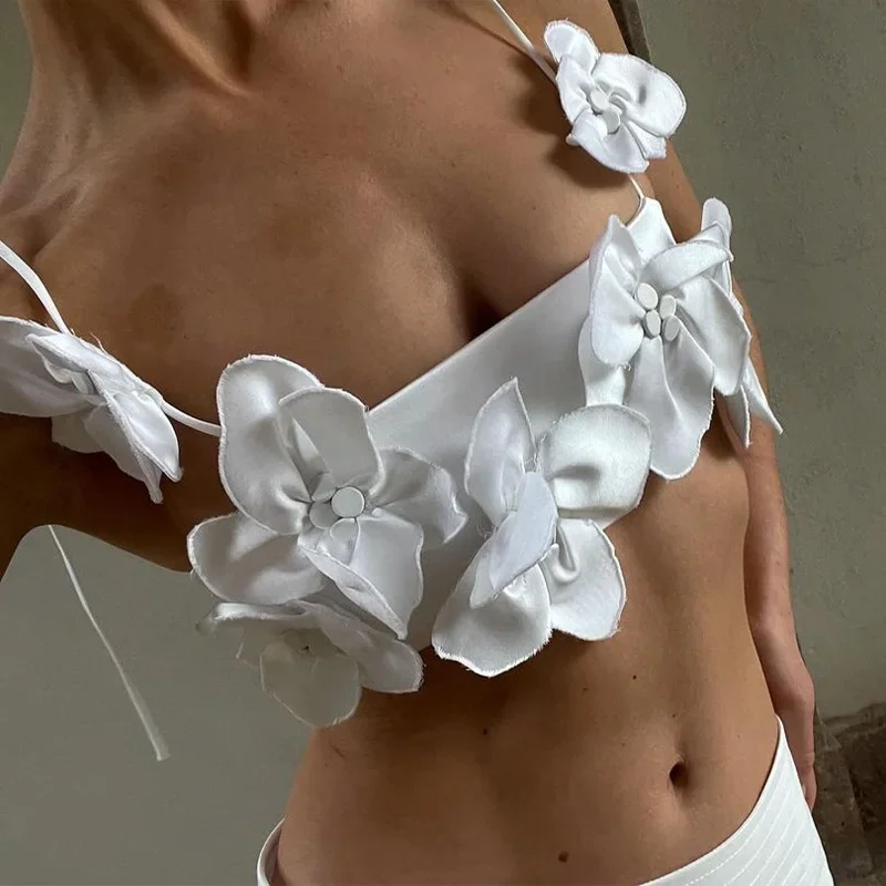 Vintage White Corset Top Women Elegant Attractive Chest Suspenders Strapless Bra Coquette Woman Tops 2024 Crop Flowers Women's