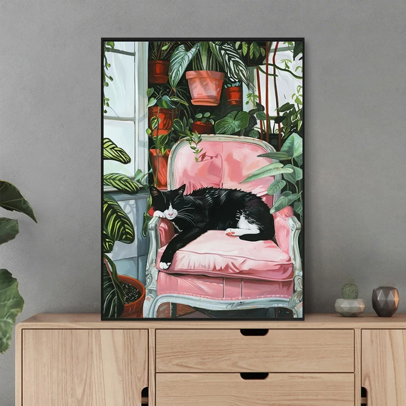 Funny Cat on Toilet Wall Art Cat Reading Newspaper Canvas Posters Print Picture for Home Bathroom Living Room Decor No Frame