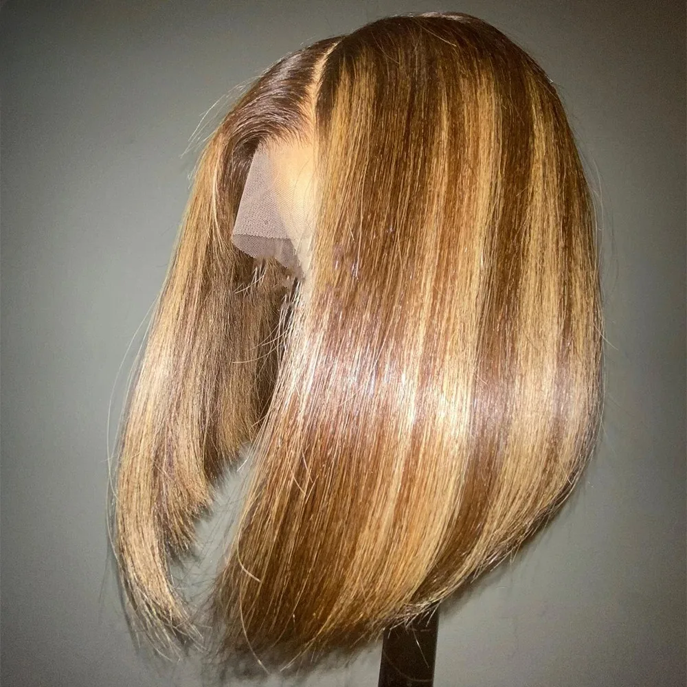 

Short Bob Highlight Lace Front Wig Pre Plucked 13x4 HD Glueless Honey Blonde for Women Synthetic And Blend Heat Resistant Fiber