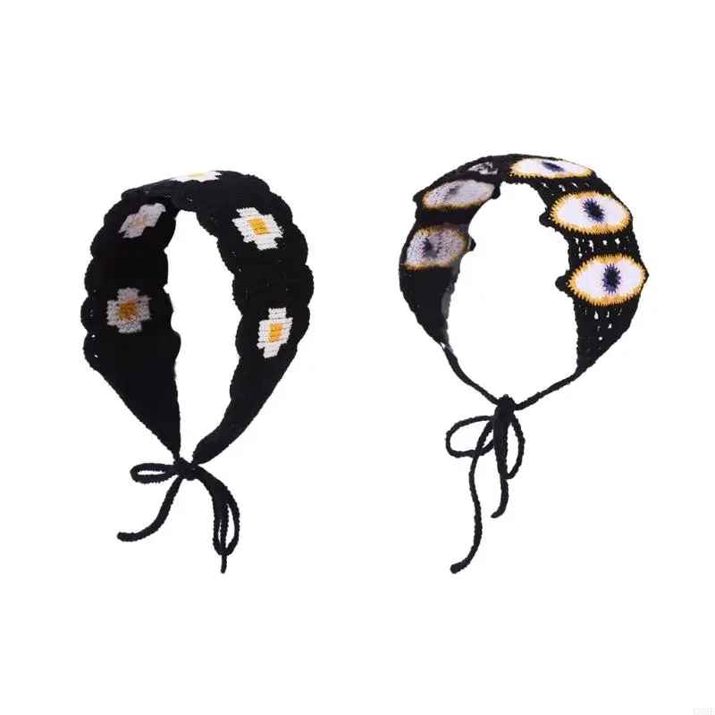 C9GE Ethnic Women Hollow out Hairband Outdoor Camping Photo Crochet Hairband Spring Summer Headband for Travel