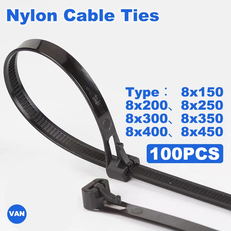 20PCS Zip Ties Releasable Cable Tie color Black and White Plastic 8mm*150mm/200mm/250mm/300mm/350mm/400mm/450mm