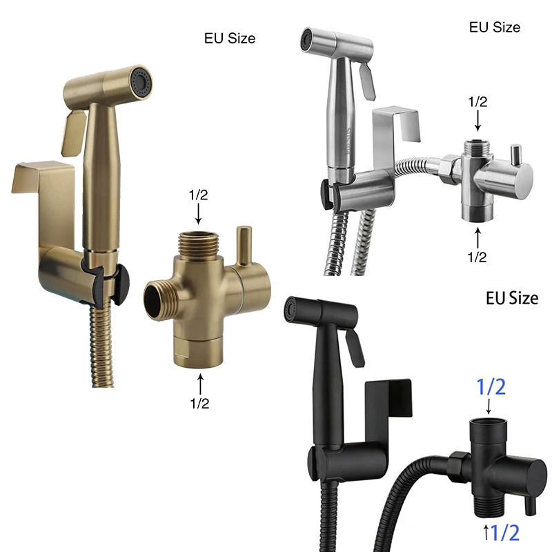 Fliger Handheld Bidet Sprayer Set Stainless Steel Toilet faucet Hygienic Shower Head Single Cold Water Tap Gold Black G1/2