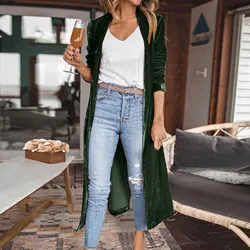 New Fashion Fall Winter Women Belt Cardigan Buttons Long Jacket Casual Solid Color Velvet Office Lady Elegant Party Club Coat