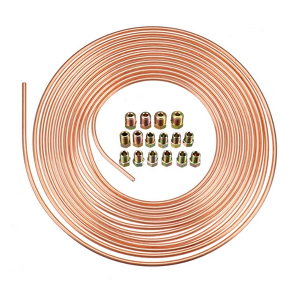 

​Brake Line 25ft 3/16 Copper Nickel Alloy Replacement Tubing Coil Fitting Kit 16 Fittings Included Inverted Flare SAE Thread