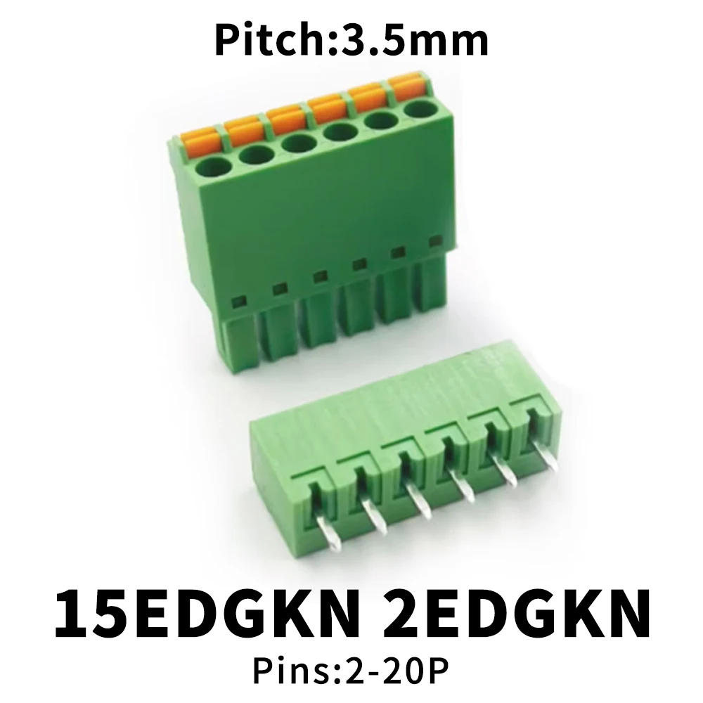 (1 Set) 15EDGKN - 3.5mm Screwless PCB Terminal Block Straight Pin + Spring Press Plug-in 2EDG Male and Female 2P~20P 2EDGKN 3.5