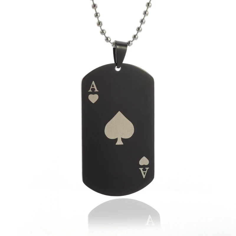 Classic Square Tag Ace of Spades Stainless Steel Pendant Necklace for Men and Women Couples Jewelry