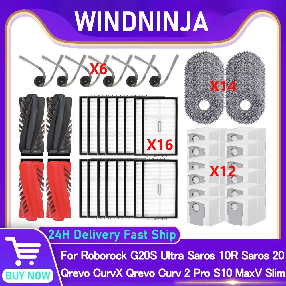 Für Roborock G20S Ultra/S9 MaxV Slim/S10 Slim/Saros 10R/Qrevo CurvX/Qrevo EdgeT/Saros 20 Staubsaugerbeutel, Haupt- und Seitenbürste, Filter