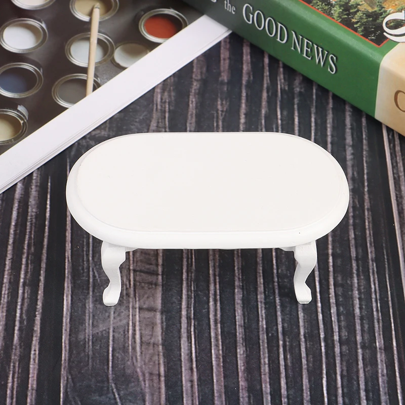 1Pc Poppenhuis Miniatuur Houten Teatable Model Mini Simulatie Witte Theetafel Poppenhuis Decor Meubels Speelgoed Accessoires