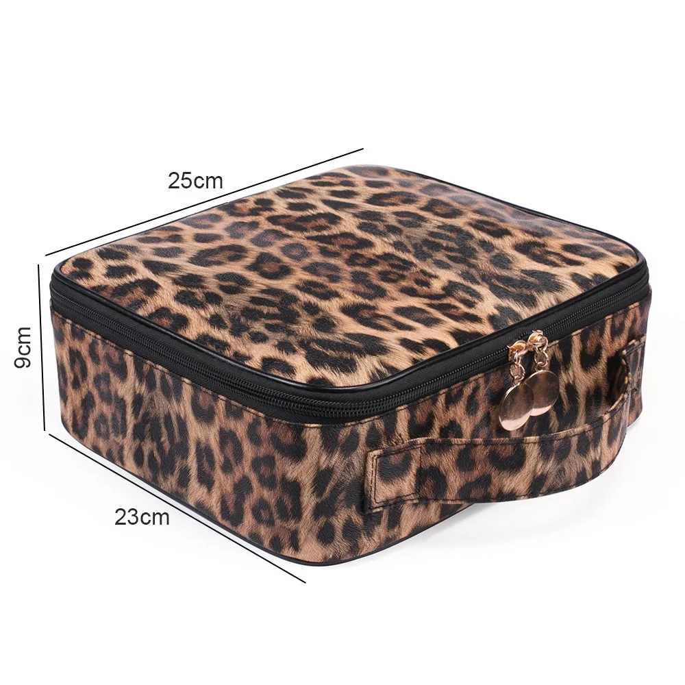 

New Leopard Bags Cosmetic Makeup Bag Organizer Accessories Compartment Faux Leather Lightweight Multi-function Travel Train Case