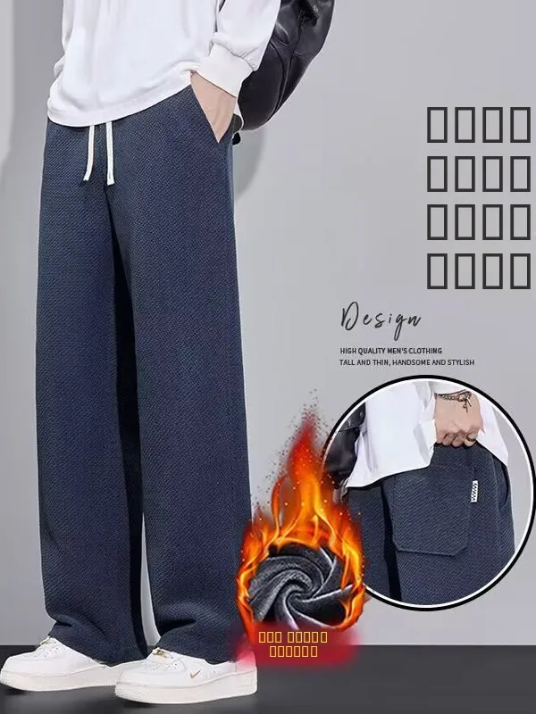 

Мужские повседневные брюки прямого кроя на флисовой подкладке, зимние спортивные штаны из комфортной трикотажной ткани, полиэстер