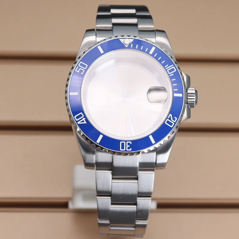 실버 40mm 시계 케이스 Nh35 Nh36 Nh34 nh70 Miyota8215 Eta2824 Movt 시계 액세서리 sub gmt 용 스테인레스 스틸 스트랩 사파이어