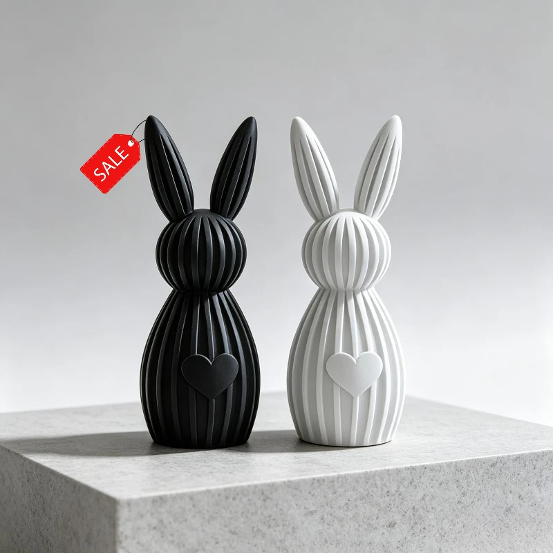 Statuette de lapin mignonne imprimée en 3D, sculpture, figurine, design cœur d'amour, ornement de couple, décoration romantique pour chambre à coucher, mariage, maison