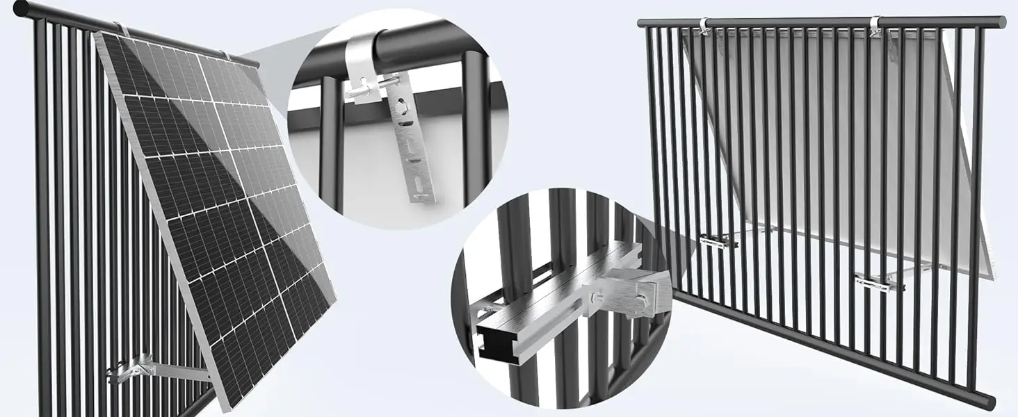Balkon-Kraftwerkshalterung für 400 W, 410 W, 800 W, 820 W, Solarmodule, Halterung aus Aluminiumlegierung, Geländer, verstellbarer Winkel 0 bis 30 – Detail 14