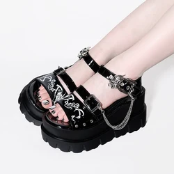 Original Thick Sole Leaky Finger Sandals New Chinese Punk Style Spicy Girl Dragon Pattern Elevated Shoes Girl Lolita Shoes