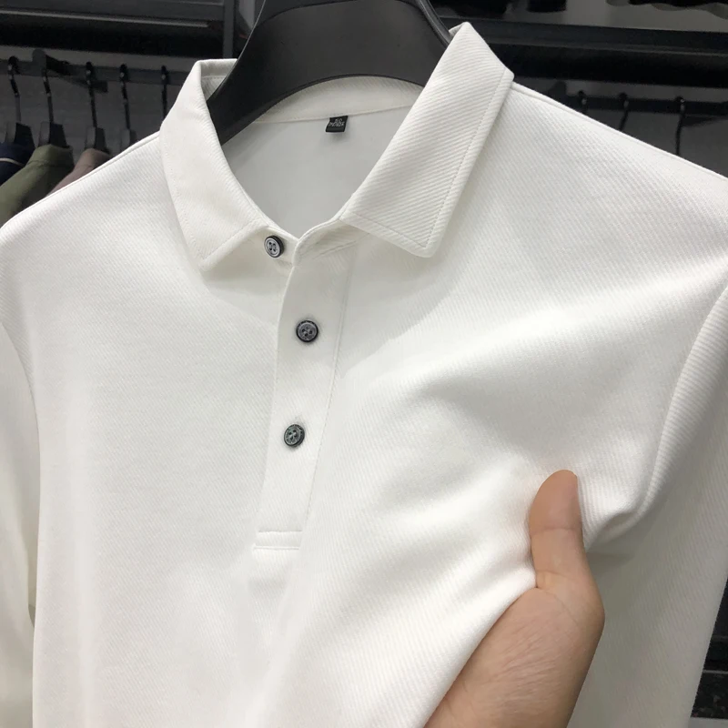 

2025 Fashion Men's Long Sleeve T-shirt Solid Color Collar Casual Business Polo Shirt Spring/Autumn New Men's Ironless T-shirt