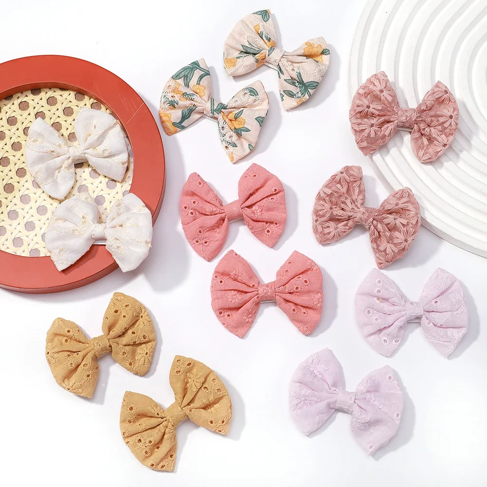 2Pcs/Set Solid Color Kids Bows Hair Clips for Baby Girls Handmade Plaid Bowknot Hairpin Barrettes Photograph Hair Accessories