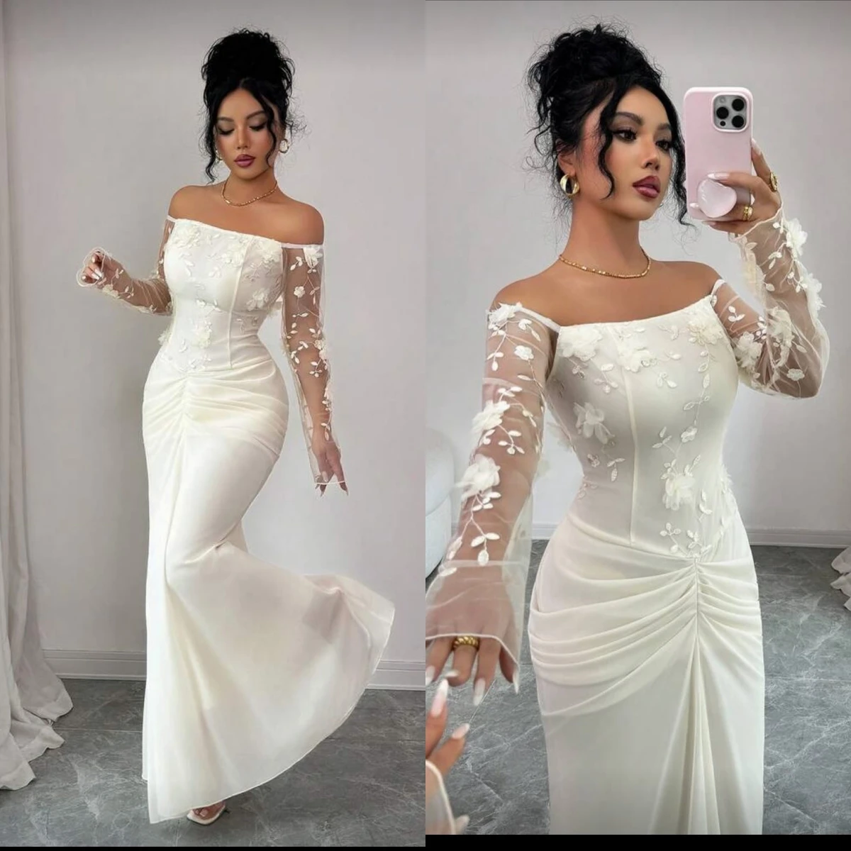 تخصيص حورية البحر قارب الرقبة كاب كم فستان سهرة أنيق حساسة فساتين المشاهير مزاجه فساتين مناسبة مخصصة