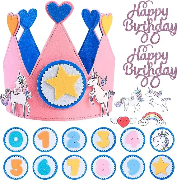 Unicorn Birthday Crown Birthday Kids Crown Girl Interchangeable Numbers from 0-9 Unicorn Crown Gift for Kids Birthday Decoration