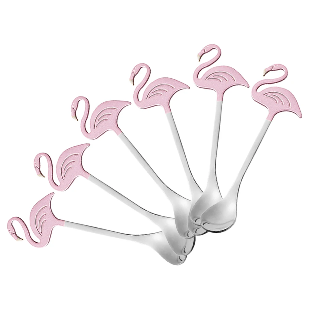

6 Pcs Flamingo Dessert Spoon Pink 304 Stainless Tea Ice Cream Spoon Versatile Kitchen Utensils Creative Design